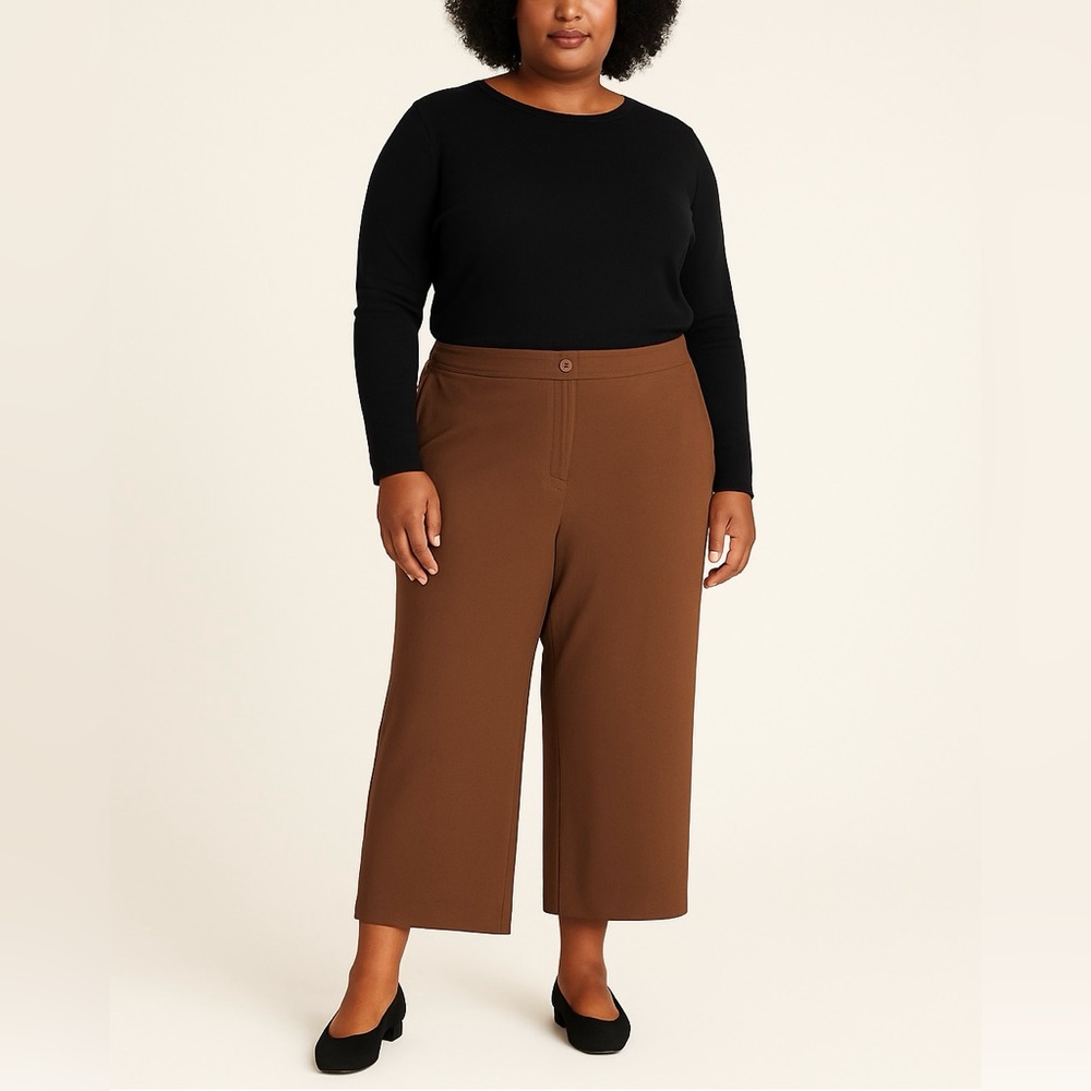 Eileen Fisher Wide Leg Cropped Pants in Brown